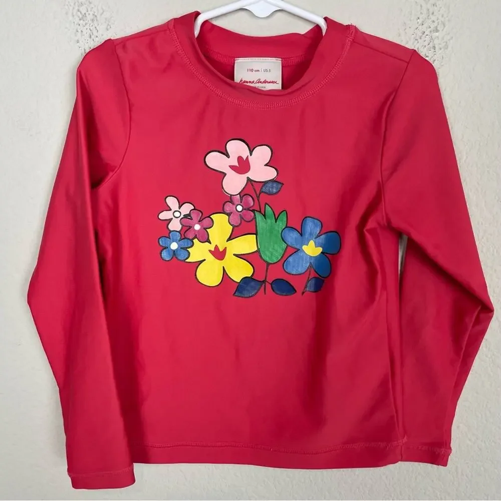 Hanna Andersson Pink Floral Printed Rash Guard 110/ 5